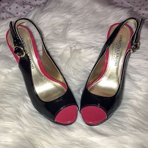Christian Siriano Red & Black 4 in. peep toe heels